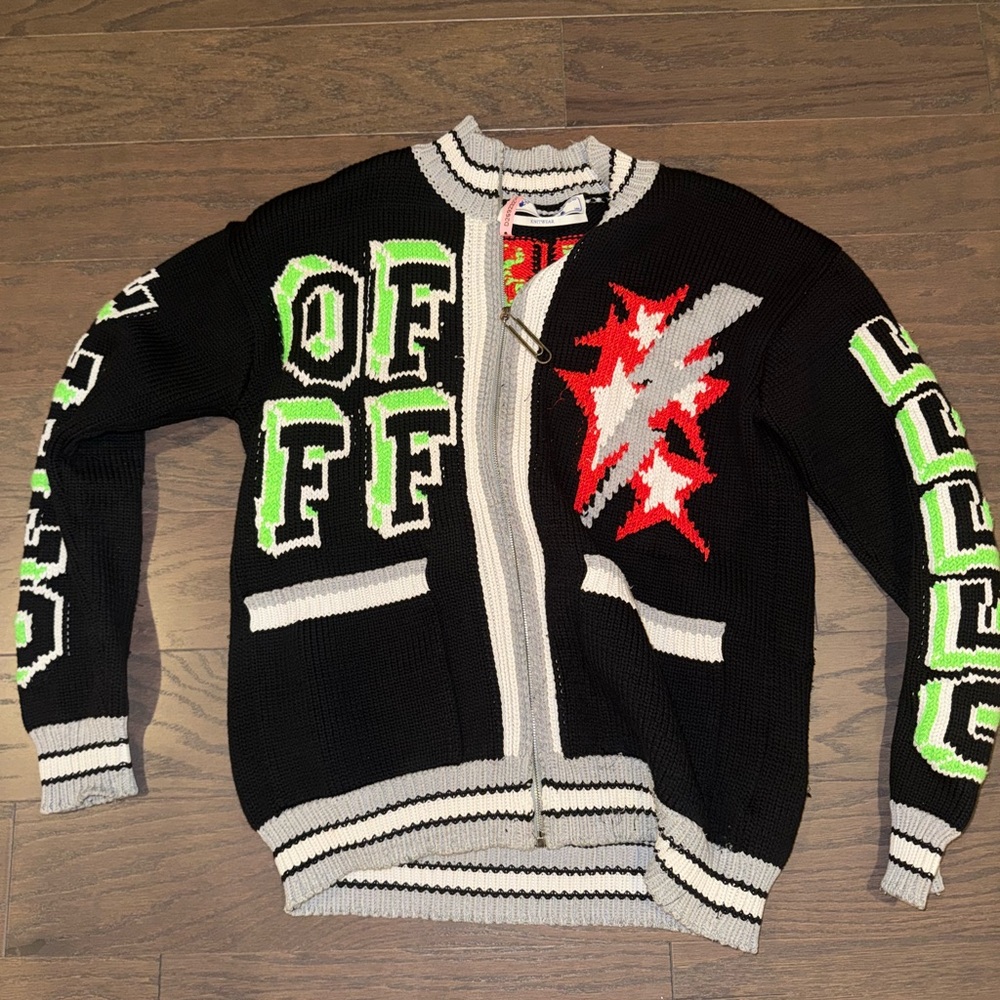 Off-White Black and Gray Sweater with Graphic Design